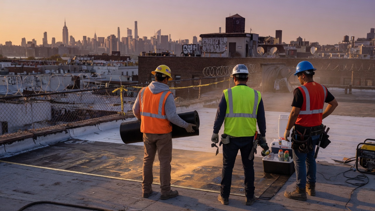 Crew on a commercial roof